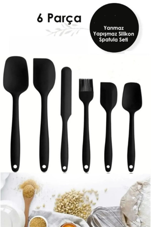6 Adet Isıya Dayanıklı Yanmaz Yapışmaz Silikon Spatula Seti Mutfak Pasta Slikon Yumurta Fırçası