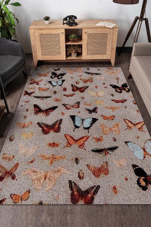 Renk Renk Kelebekler Çok Renkli Halı Dokuma Taban Hayvan Baskılı Özel Tasarım Halı