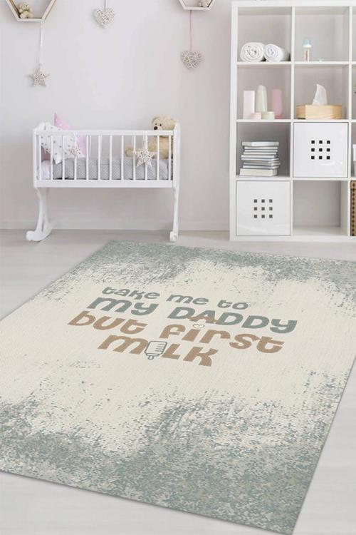 Beni Babama Ver Bej Renkli Çocuk Odası Halısı Minimal Çocuk Halıs Bebek Temalı Halı