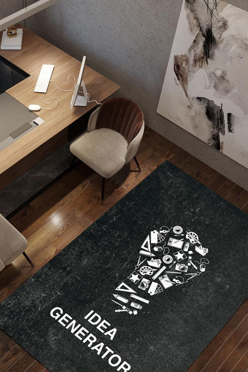 Fikir Üretici Siyah Renkli Grafiker Temalı Halı Grafikere Hediyelik Halı Tasarım Halı