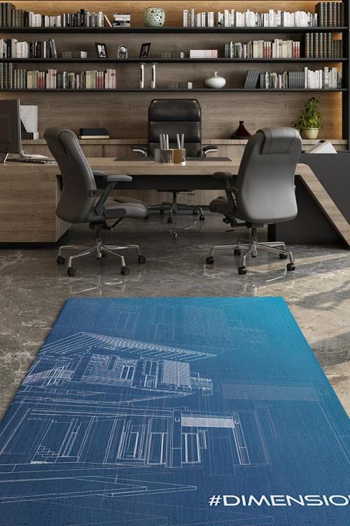 Boyutlar Mavi Renkli Mimar Tasarımlı Halı Mimar Ofis Halısı Hediyelik Mimar Halısı