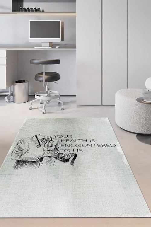 Sağlığın İçin Doktor Temalı Halı Minimal Doktor Ofis Halısı Doktora Beyaz Renk Hediyelik Halı