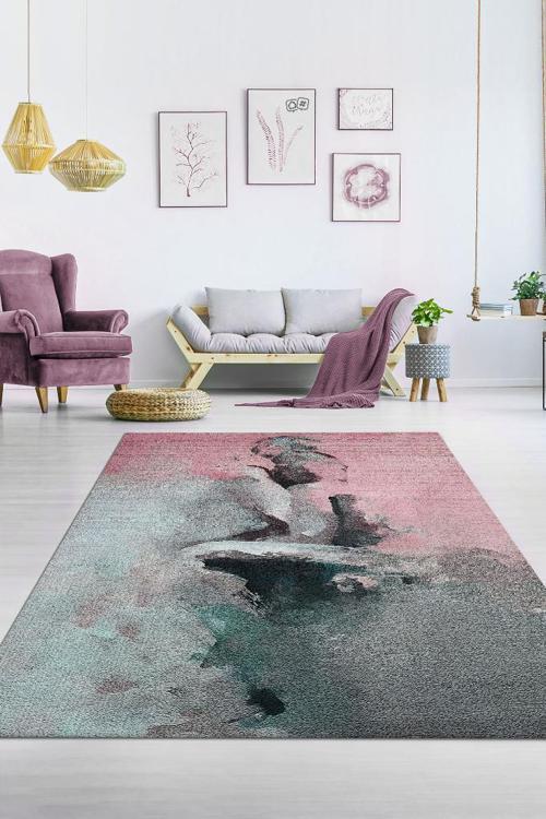 Aşkın Ruhu Pembe Gri Renkli Halı Soyut Desenli Sevgiliye Hediyelik Halı Dekoratif Halı