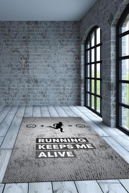 Koşmak Mutlu Eder Gri Renkli Halı Spor Sever Halısı Spor Severler Tasarım Hediyelik Halı