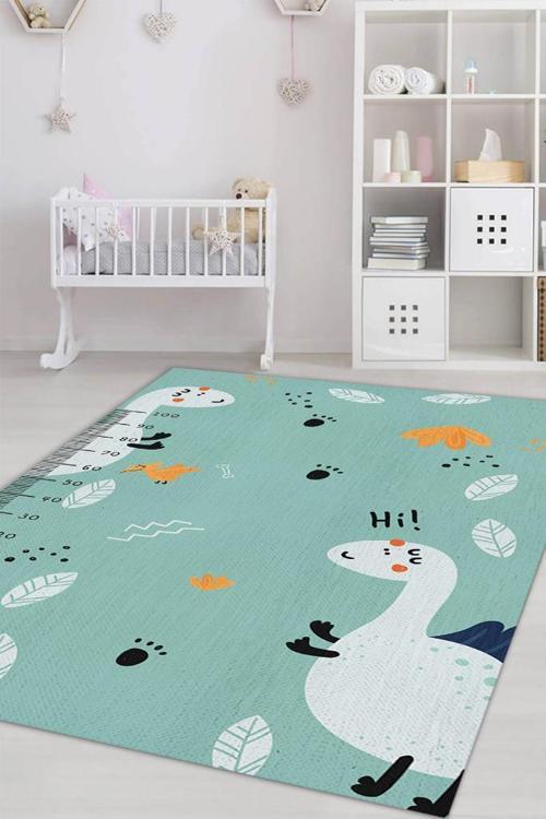 Oğlum Büyüyor Metreli Yeşil Renkli Çocuk Odası Halısı Minimal Çocuk Halıs Bebek Temalı Halı