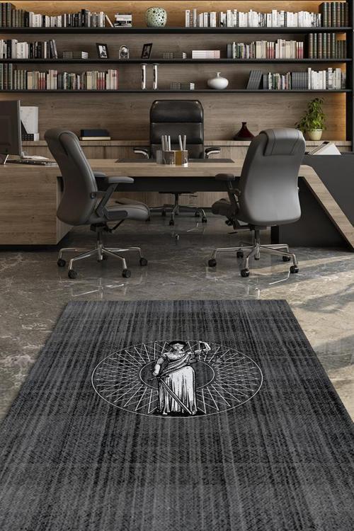 Themis Siyah Renkli Avukat Halısı Dokuma Avukat Ofis Halısı Hediye Halı Adalet Temalı Halı