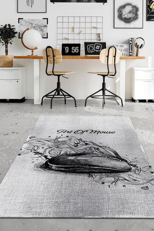 Mouse Sanatı Gri Renkli Art Grafiker Temalı Halı Grafikere Hediyelik Halı Tasarım Halı