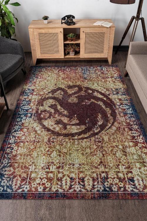 Targaryen Hanedanı Desenli Halı Game Of Thrones Film Halısı Renkli Dokulu Film Serisi Halı