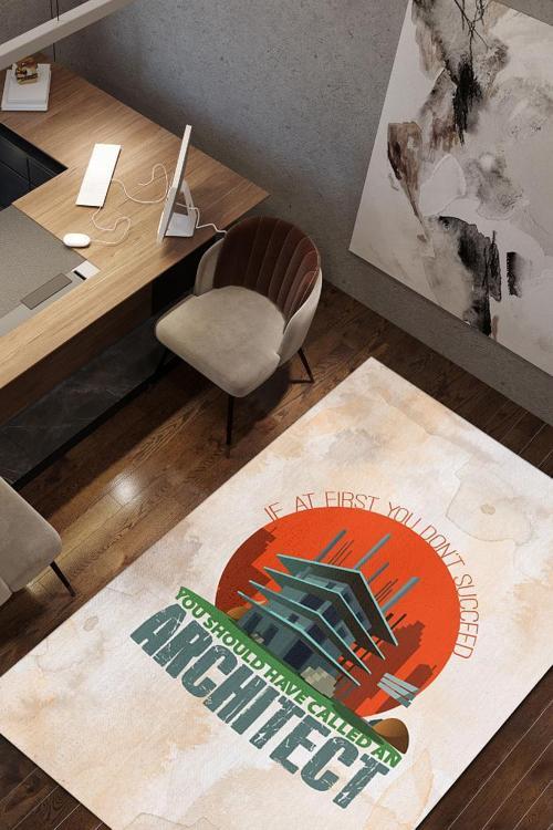 Önce Mimarı Ara Çok Renkli Mimar Tasarımlı Halı Mimar Ofisine Halı Hediyelik Mimar Halısı