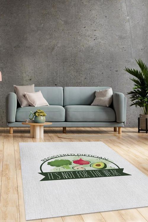 Güçsüzler İçin Değil Beyaz Renkli Diyetisyen Halısı Minimal Diyetisyen Ofisine Hediye Halı
