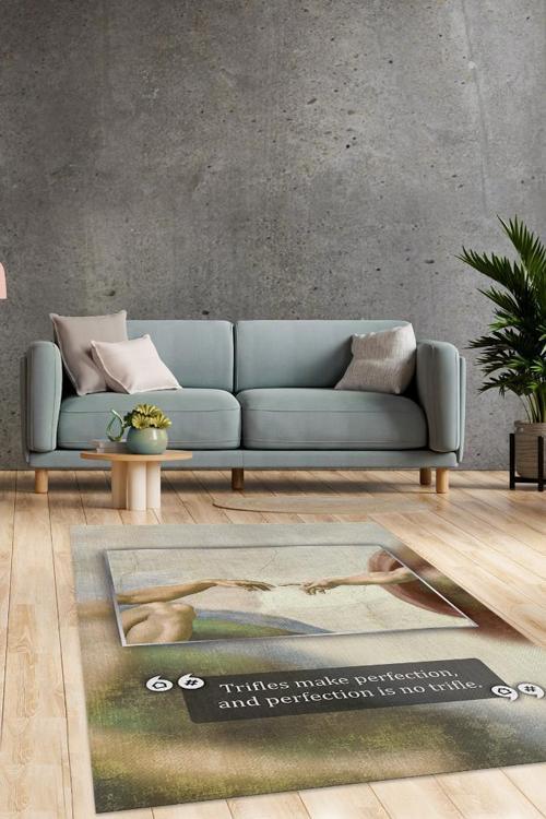 Yaratılış Michelangelo Sanat Sever Halısı Çok Renkli Halı Tablo Temalı Halılar Sanat Halısı