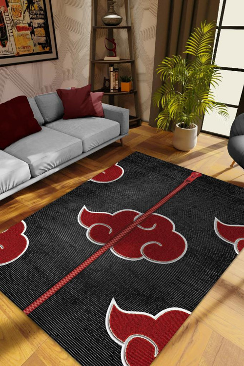Akatsuki Kırmızı Siyah Renkli Halı Modern Halı Desenli Anime Sever Halı Hediyelik Halı
