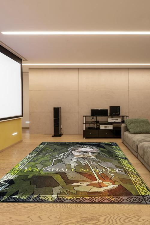 Geçiş Yok Film Desenli Yeşil Renkli Yüzüklerin Efendisi Halısı Geometrik Film Temalı Halı