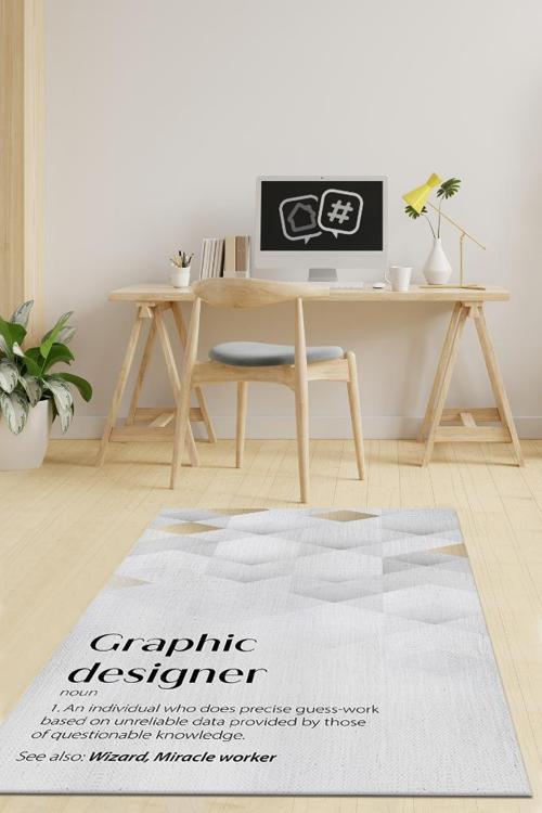 Grafik Beyaz Renkli Minimal Grafiker Temalı Halı Grafikere Hediyelik Halı Tasarım Halı