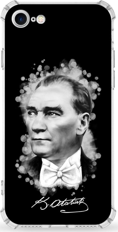 Iphone 7 Uyumlu Darbe Emici Antişok Kapak Atatürk Tasarımlı Şeffaf Silikon Kılıf