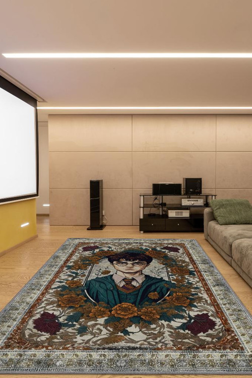 Harry Potter Halısı Çiçekli Art Deco Harry Potter Desenli Halı Yıkanabilir Çocuk Odası Halısı Çok Renkli Halı