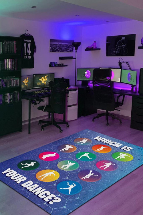 Your Dance Çok Renkli Oyuncu Halısı Mavi Renk Gamer Temalı Halı Fortnite Oyuncu Hediye Halı