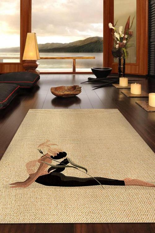 Pilates Bej Renkli Yoga Sever Halısı Hediyelik Yıkanabilir Düz Renk Halı Meditasyon Halısı
