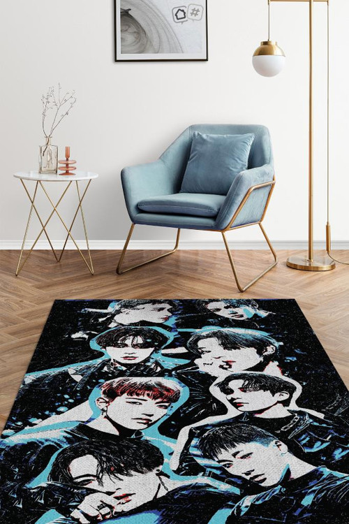 Ateez Siyah Renkli Modern Genç Odası Halısı Kpop Sever Müzik  Halısı Müzik Temalı Halı