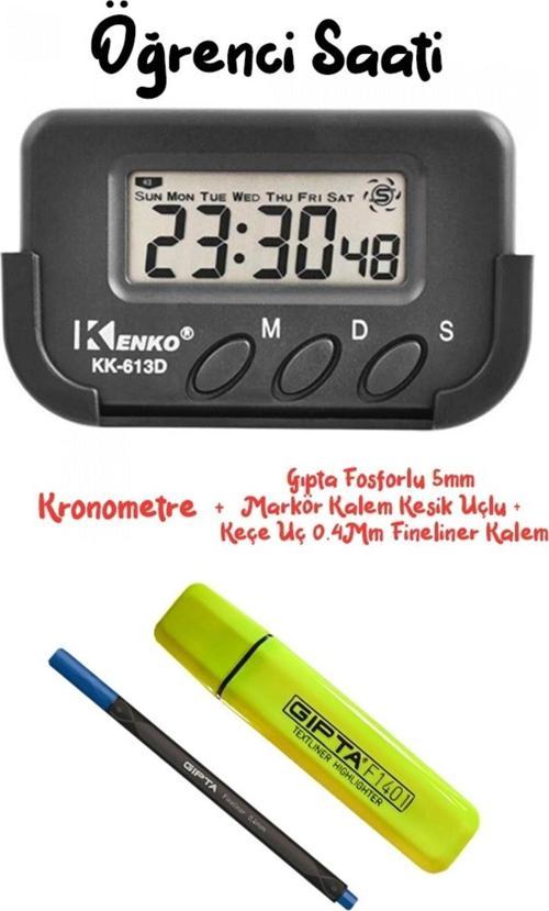 Pomodoro Öğrenci Saati Kronometreli Ders Çalışma Saati - Gıpta Fosforlu Kalem + Fineliner Kalem