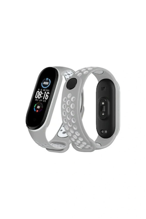 Xiaomi Mi Band 4 Spor Delikli Kordon - Gri-Beyaz