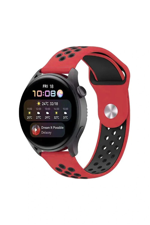 Watch 20mm Spor Delikli Kordon - Kırmızı-Siyah
