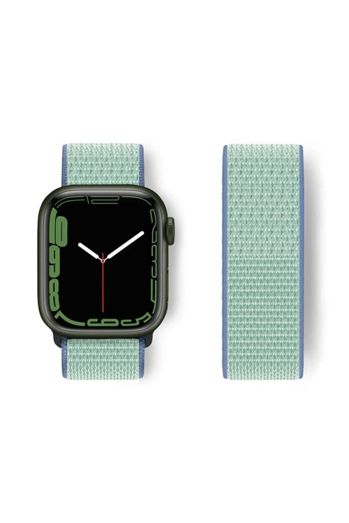 Apple Watch 42mm Hasırlı Cırtcırtlı Kordon - Mavi-Turkuaz