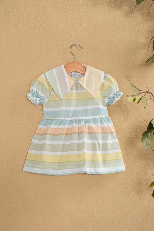 Kız Bebek Gökkuşağı Desenli Elbise – %100 Pamuklu, Dokuma Kumaş,