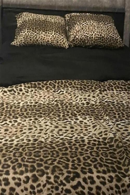 Tek  Kişilik Nevresim Seti + Yastık Kılıfı   Leopar Desenli Siyah Kombin