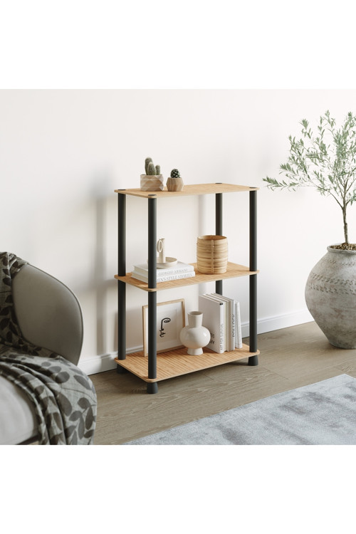 Çok Amaçlı 2 Raflı Ahşap Bambu Desen Modern Dekoratif Kitaplık Dosya Ev Ofis Rafı