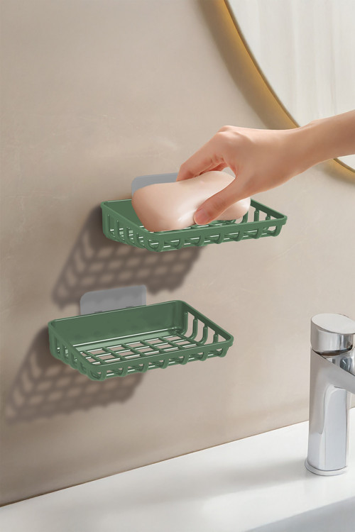 2'li Set Yapışkanlı Banyo Sabunluk, Katı Sabun Tutacağı, Lavabo Mutfak Katı Sabunluk Süngerlik Siyah