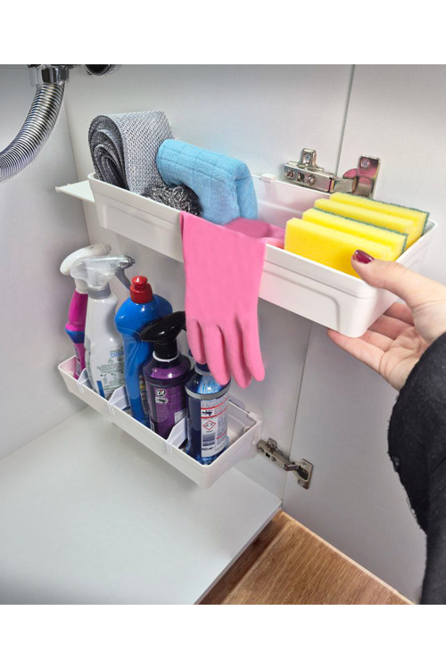 2 Adet Çok Amaçlı Yapışkanlı Sürgülü Dolap Içi Raf Düzenleyici Organizer Çekmece Raylı Organizer