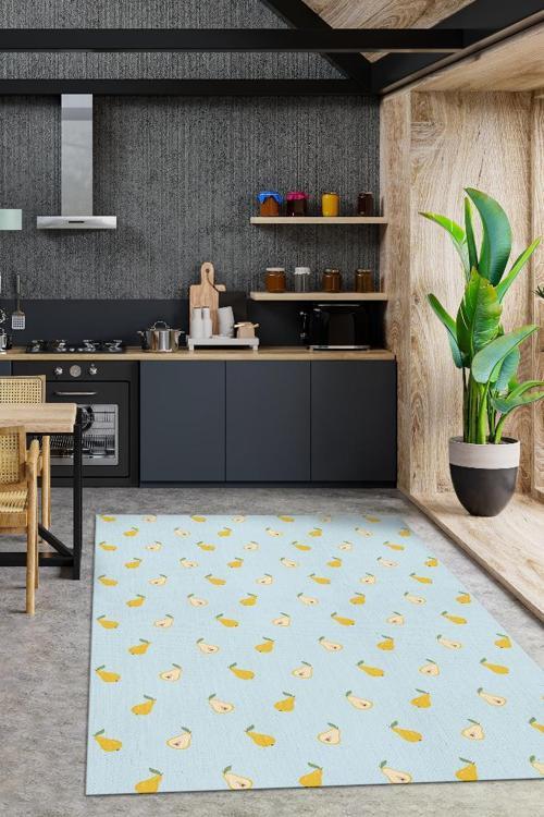 Armut Desenli Sarı Halı Minimal Salon Halısı Renkli Mutfak Halısı Tarz Oturma Odası Halı