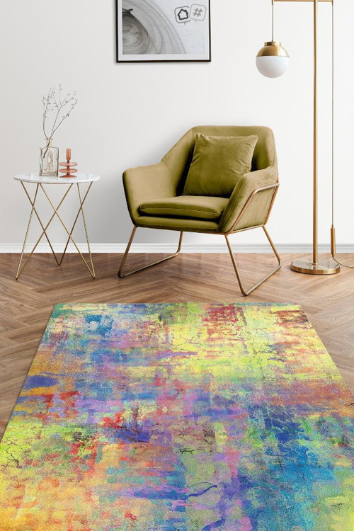 Pastel Sanatı Çok Renkli Mutfak Halısı Soyut Desenli Salon Halısı Modern Pastel Renkli Halı