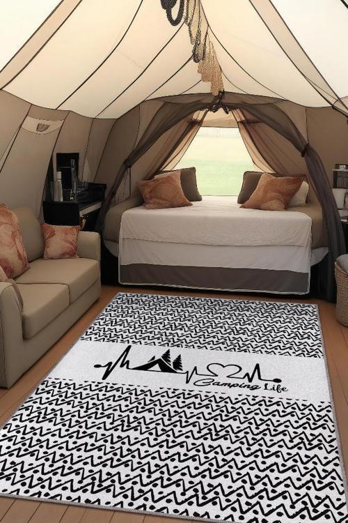 Kamp Hayatı,İskandinav Desenli Kampçı Halısı,Çadır Halısı,Kampçı Halısı,Pamuklu Dokuma Tabanlı Yıkanabilir Halı
