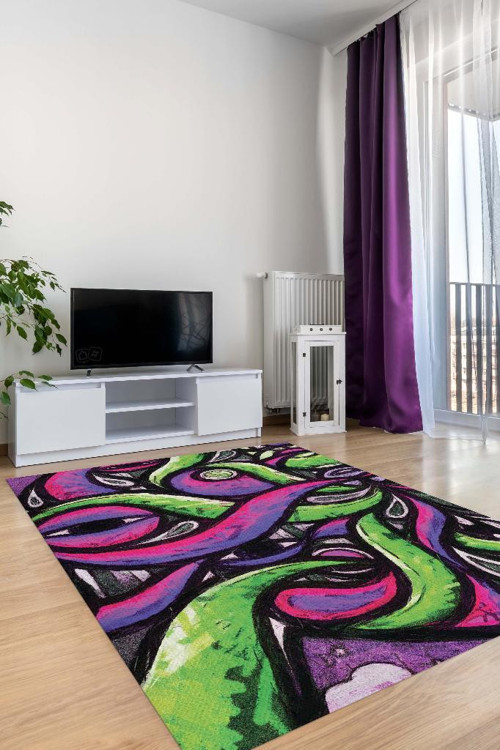 Soyut Graffiti Çok Renkli Genç Odası Halısı Dekoratif Graffiti Halısı Figürlü Graffiti Halı