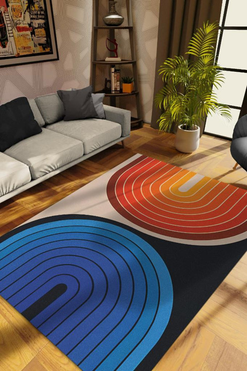 Gecem Ve Gündüzüm Ying Yang Halı Renkli Oturma Odası Halısı Minimalist Yıkanabilir Halı