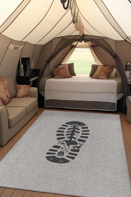 Adım,Minimalist Seyahat Hası,Çadır Halısı,Kamp Halısı,Seyahat Temalı Halı,Pamuklu Dokuma Tabanlı Yıkanabilir Halı
