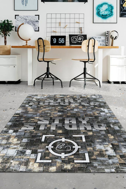 Koyu Renkli Halı Modern Kareli Özel Tasarım Ofis Halısı Dijital Geometrik Home Office Halı