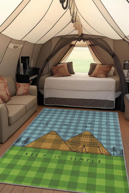Basit Yaşa,Minimalist Seyahat Temalı Halı,Çadır Halısı,Kampçı Halısı,Pamuklu Dokuma Tabanlı Yıkanabilir Halı