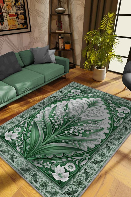 Art Deco Müge Vintage Halı Görünümlü Dijital Baskı Renkli Halı Rustik Çiçekli Halı