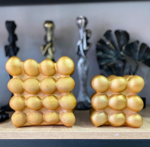 Dekoratif 2 Li Bubble Biblo Polyester Gold Renkli