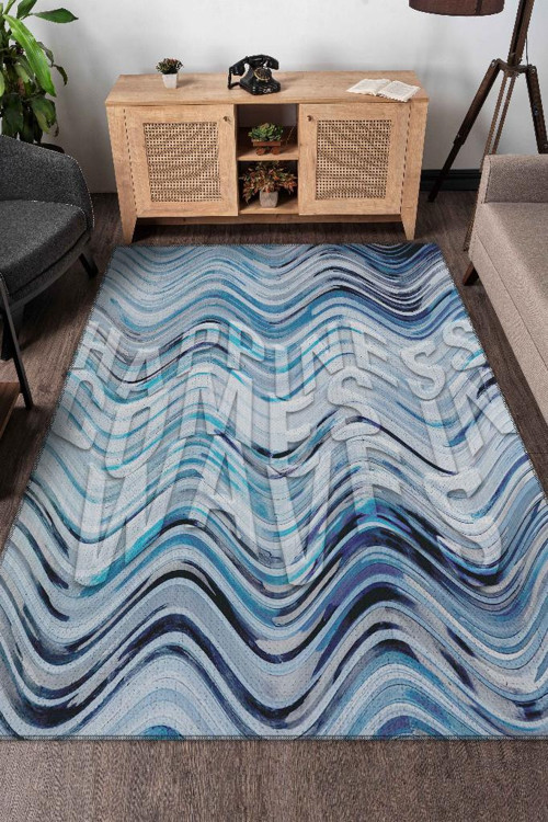 Mavi Renk Geçişli Dekoratif 3D Halı Özel Tasarım Yazılı Genç Odası Halısı Yazlık Halısı