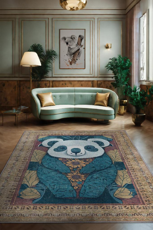 Nuh'un Gemisi Koleksiyonu Koala, Çiçek Desenli Art Deco Tarzı Vintage Halı,Çok Renkli Maksimalist Halı