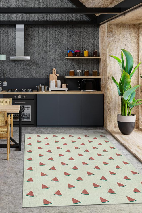 Karpuz Desenli Yeşil Halı Minimal Salon Halısı Renkli Mutfak Halısı Tarz Oturma Odası Halı