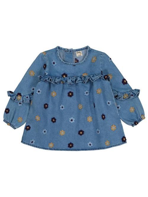 Çiçek Nakışlı 6-18 Ay Gömlek - Mavi12-18 Ay