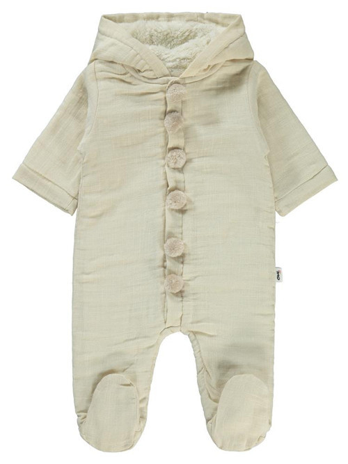 Kapüşon ve Ponponlu 3-12 Ay Tulum - Ekru12-18 Ay