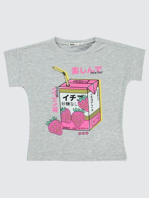 Anime Çilek Baskılı  2-5 Yaş Tişört - Gri2-3 Yaş