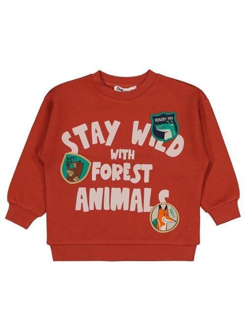 Stay Wıld Anımal Baskılı 2-5 Yaş Sweatshirt - Turuncu3-4 Yaş