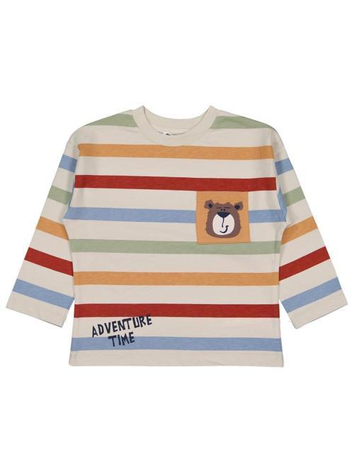 Bear Baskılı Çizgili 2-5 Yaş Sweatshirt - Bej3-4 Yaş